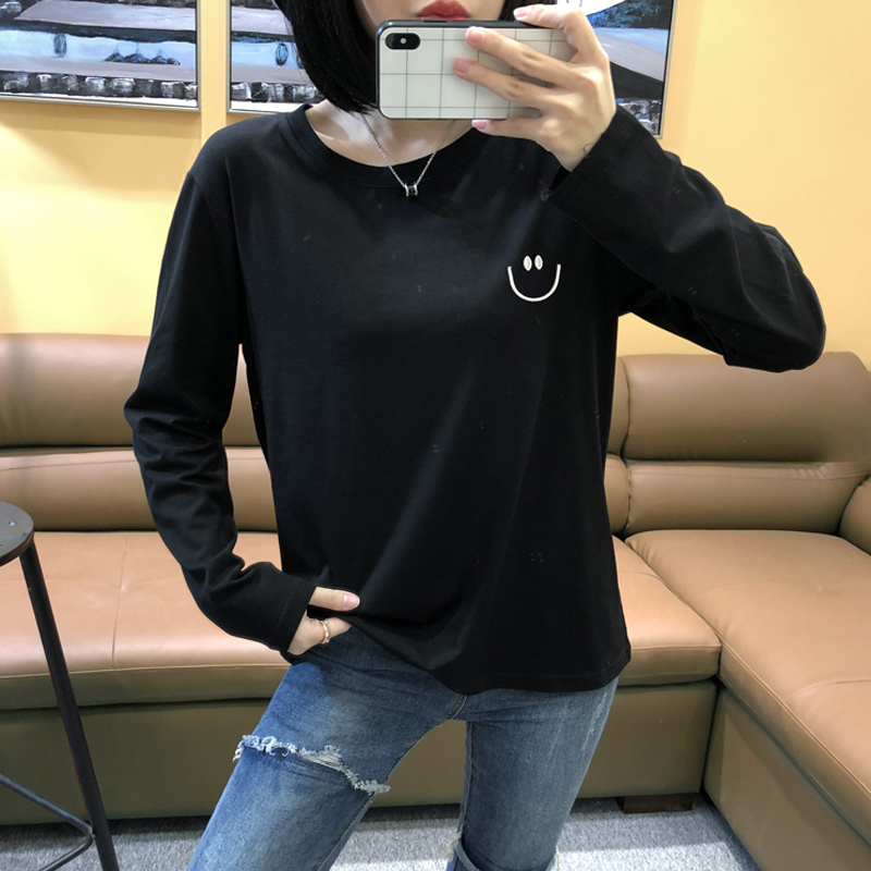艳如飞磨毛白色打底衫女内搭春秋棉长袖t恤女韩版宽松洋气上衣女装T恤