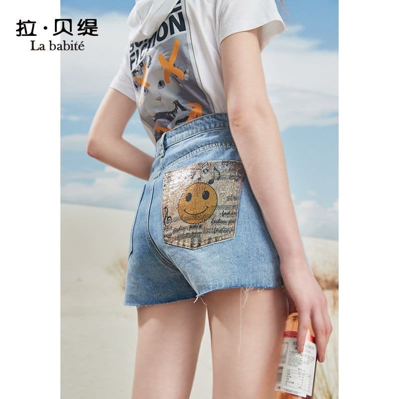 拉夏贝尔拉贝缇高腰牛仔短裤女装夏季新款韩版宽松a字休闲阔图片