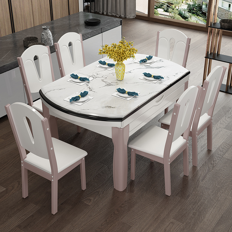 寻木匠大理石餐桌椅组合可伸缩折叠小户型家用餐桌现代简约实木饭桌