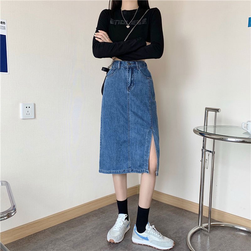 暖青汇半身裙暖青汇小个子女装150cm 显高复古高腰牛仔半身裙女开叉a字中长裙145xs码 价格图片品牌报价 苏宁易购众团女装专营店