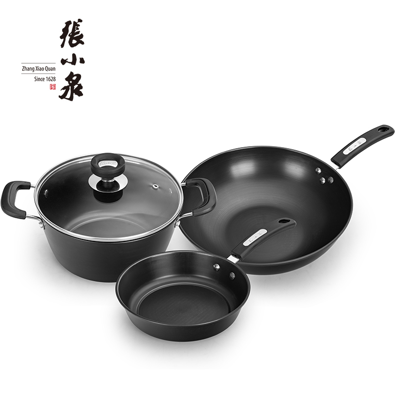 张小泉 锦厨系列 精铁锅具 三件套(炒锅32cm,煎锅22cm,汤锅22cm)