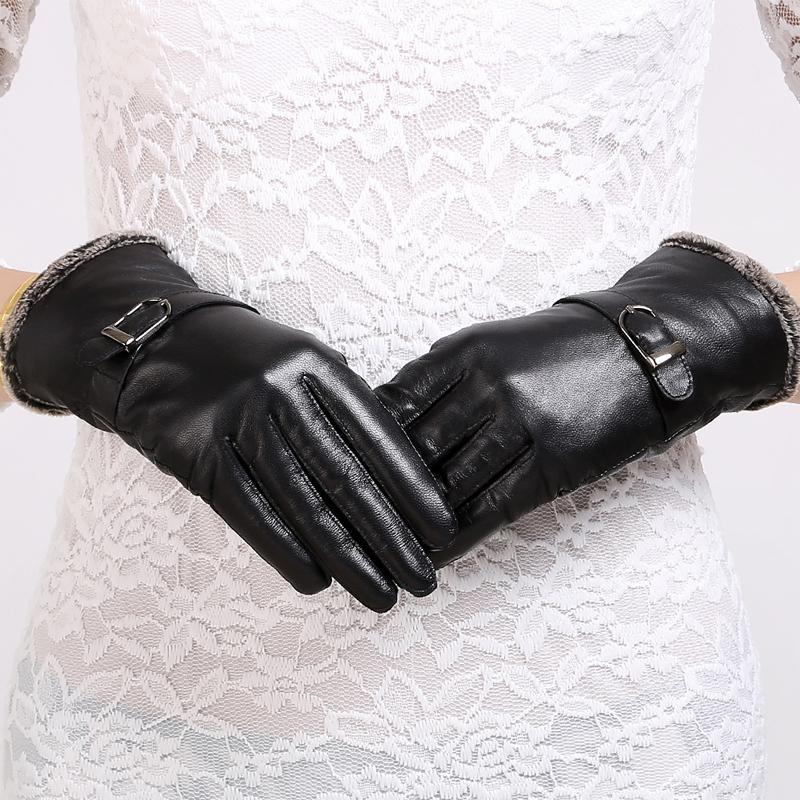 真皮手套女式冬季加厚加绒毛口保暖户外骑行开车皮手套【价格 图片