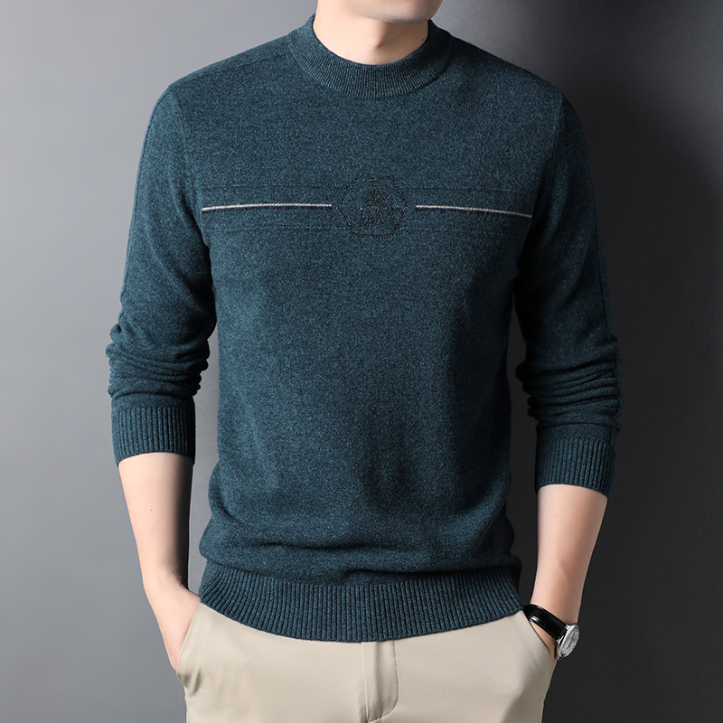 花花公子100羊毛衫男士毛衣厚圆领长袖针织衫潮时尚休闲外穿毛线衣服