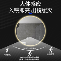 正山 圆形led浴室镜语音触摸屏防雾智能镜卫生间化妆带灯镜壁挂式