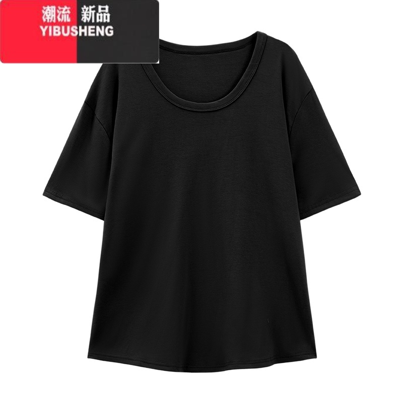 YIBUSHENG韩系白色短袖T恤女装季2024新款别致设计感V领宽松休闲小众上白高清大图