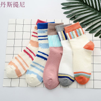 中筒袜韩版学院风纯棉条纹款长袜日系复古字母潮袜女士棉袜