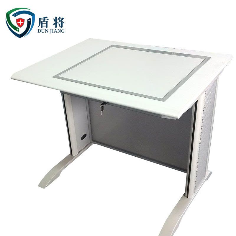 盾将翻转电脑桌多媒体办公桌22寸隐藏式学习培训桌红胡桃色FZ20 单人图片