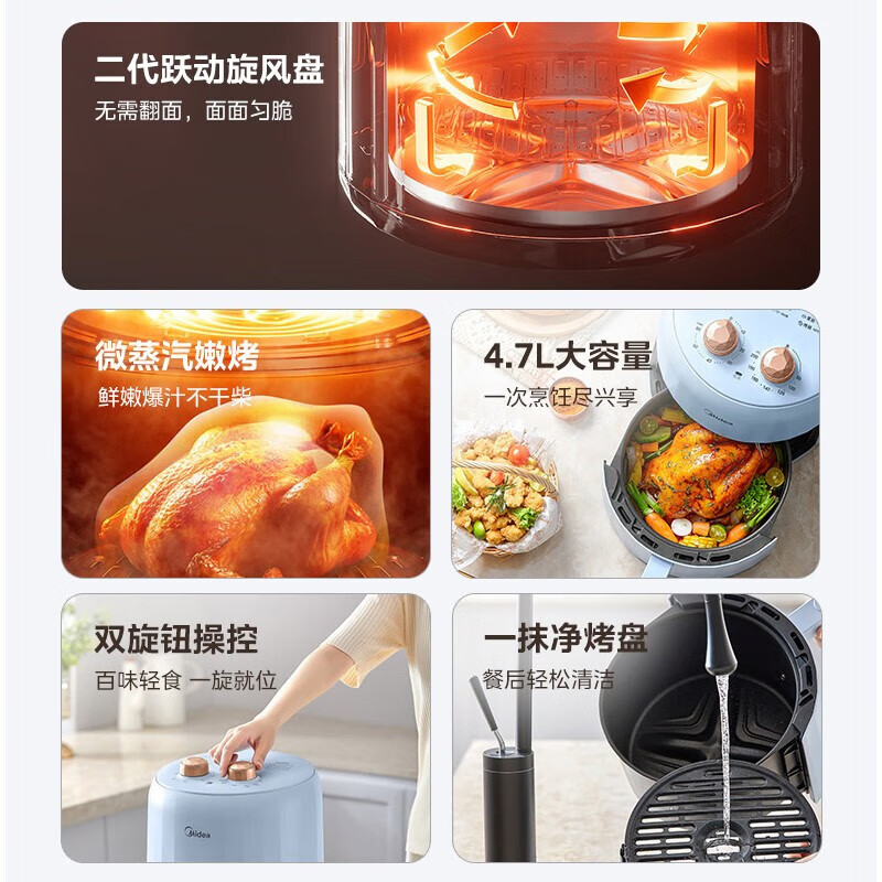 美的 家用全自动多功能空气炸锅 KZE5012 蓝色高清大图