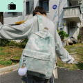 均匀版古着感双肩包帆布大容量时尚书包女韩版高中ins背包大学生NEWLAKE 绿色送小礼物