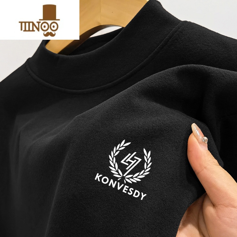 YANXU德绒长袖t恤男2023薄款半高领内搭青少年加绒加厚保暖打底衫高清大图