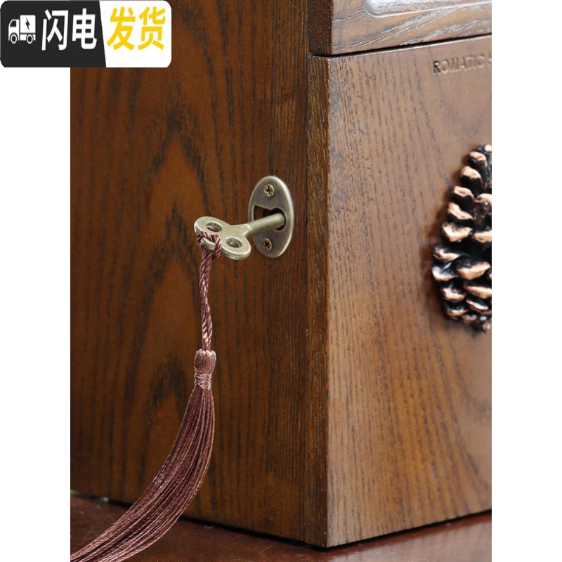 三维工匠实木存钱罐成人硬纸币木质储蓄罐女孩带锁儿童防摔创意抖音不可取 松果原木色高清大图