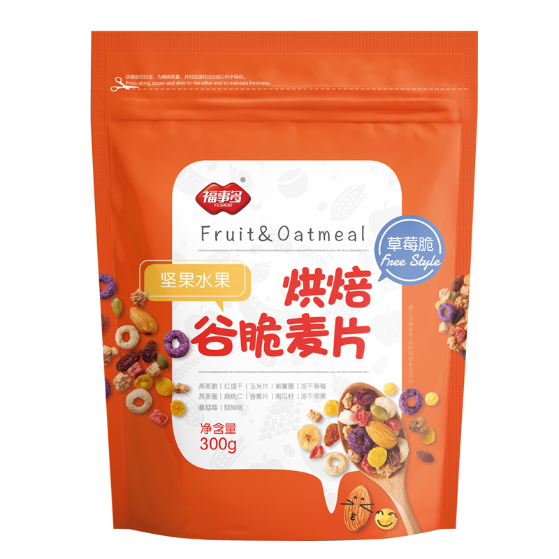 福事多混合坚果水果烘焙谷脆燕麦片300g 草莓脆 冲饮营养速食代餐 营养代餐 麦片