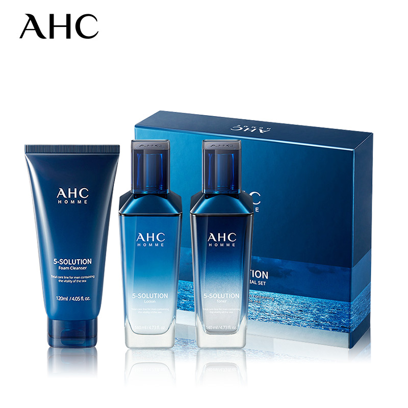 国进口 AHC 男士五效合一海洋焕能水乳洗套装 清爽控油 深层保湿