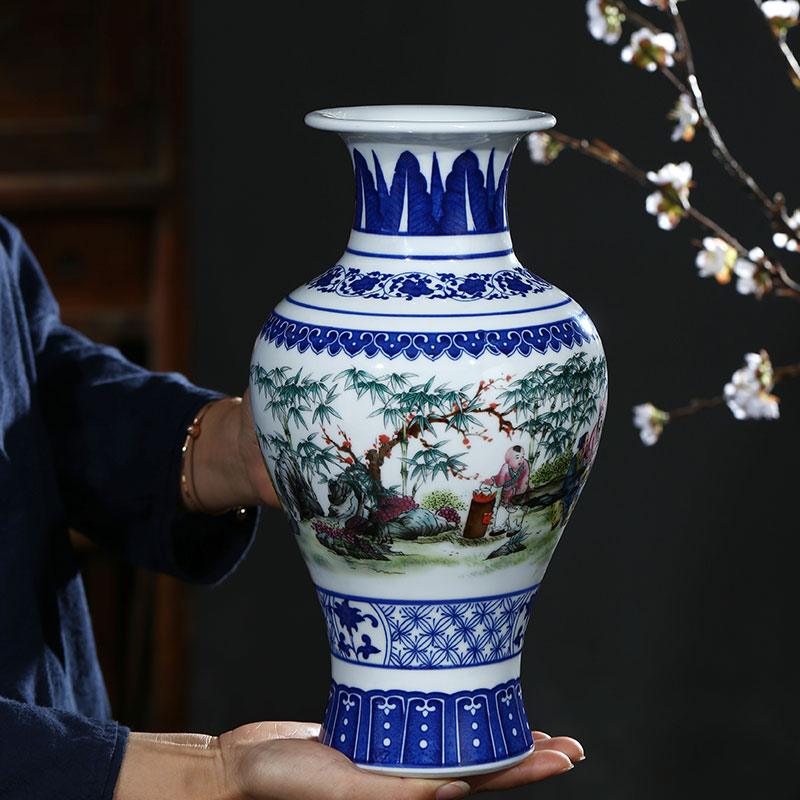 景德镇陶瓷摆件仿古青花瓷花瓶插花器富贵竹家居客厅电视柜装饰品 三维工匠 葫芦瓶高清大图