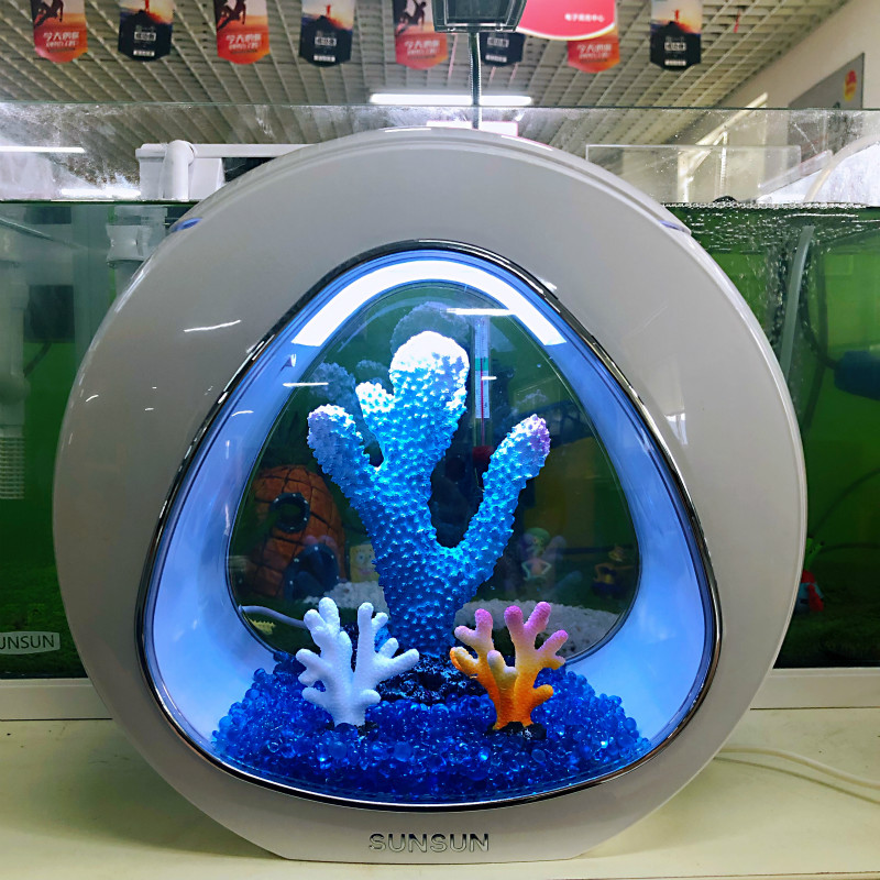 鱼缸水族箱小型办公室桌面迷你免换水圆形斗鱼缸微景观生态缸高清大图