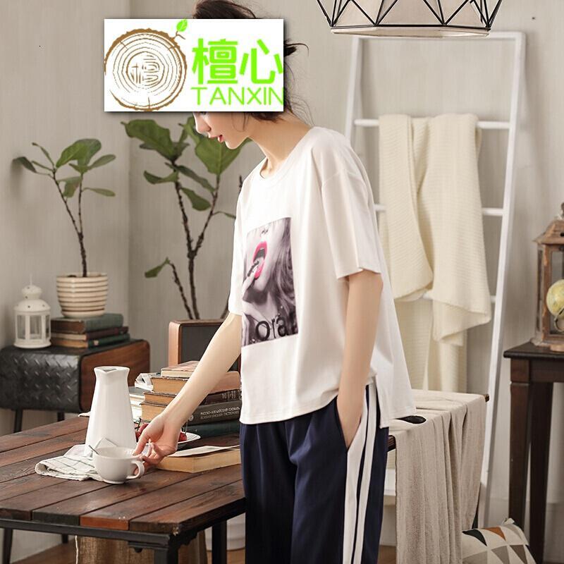 波迷娜(BOMINA)睡衣女夏季纯棉韩版宽松短袖可外穿中春夏天服套装 Z--346