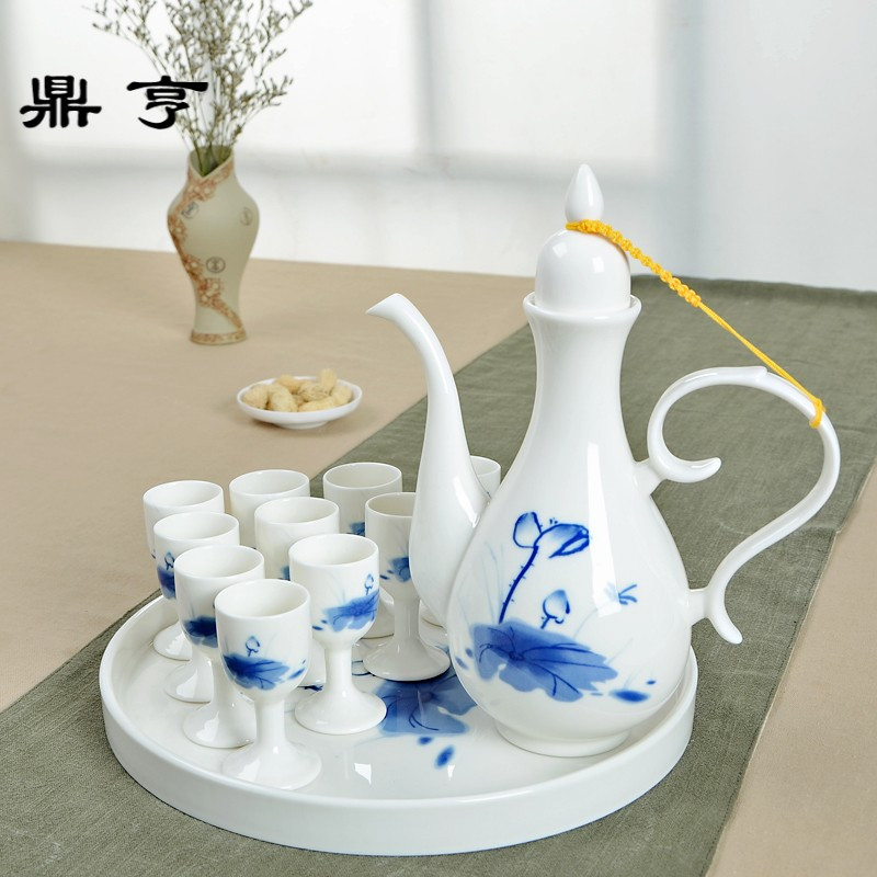 鼎亨红色中式复古陶瓷酒具白酒杯酒壶分酒器酒盅高脚杯套装婚庆交
