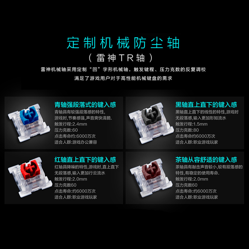 雷神(THUNDEROBOT) 机械键盘 游戏电竞键盘104键多模式背光全键无冲 [黑色K30B/B-黑轴]