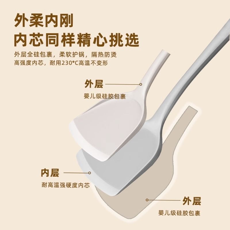 食品级硅胶汤勺锅铲套装家用勺子加长柄盛汤大号耐高温汤饭勺8138高清大图