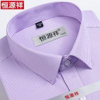 正品特价恒源祥衬衫男士短袖纯棉商务休闲免烫抗皱条纹翻领衬衣 42码【推荐170-175斤】 DX6624短袖