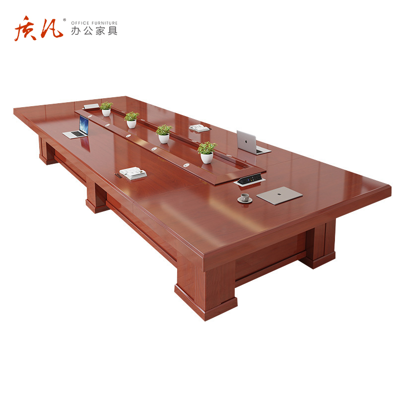 质凡 油漆贴实木皮7米大型会议桌 /ZF-YQZ045/7000*2000*760mm高清大图