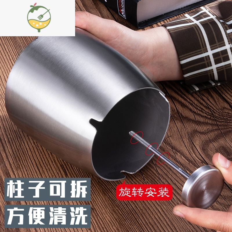 YICHENG不锈钢烟灰缸客厅网吧酒吧创意烟盅大号防风带柱多功能烟灰缸 带烟柱-大号-砂光