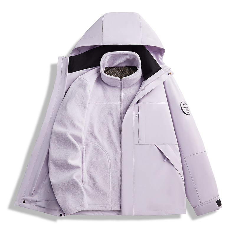 渔人船长冬季户外情侣款冲锋衣男女三合一防风可拆卸连帽两件套高清大图