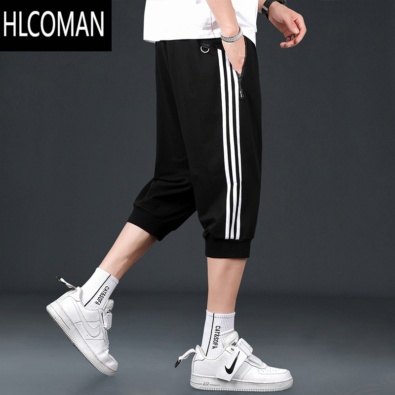 HLCOMAN七分裤男夏季薄款宽松大码加肥加大胖子直筒束脚休闲运动短裤