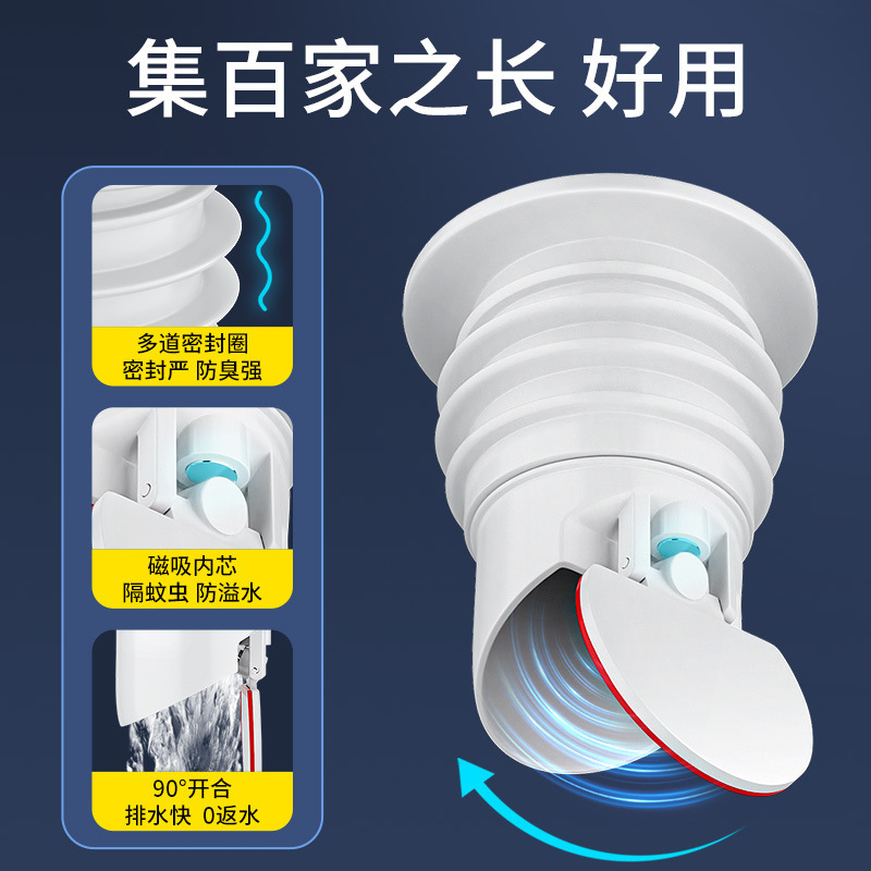 下水管道防臭密封圈硅胶塞厨房洗手盆洗衣机排水管堵口防返臭-管道密封圈【双用防臭塞】白色45/50不带