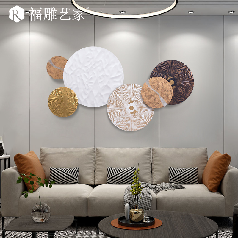 欧式客厅墙面装饰沙发电视背景墙饰圆形墙壁装饰轻奢铁艺壁饰挂件 三维工匠 金玉满堂C款(67*42CM)高清大图