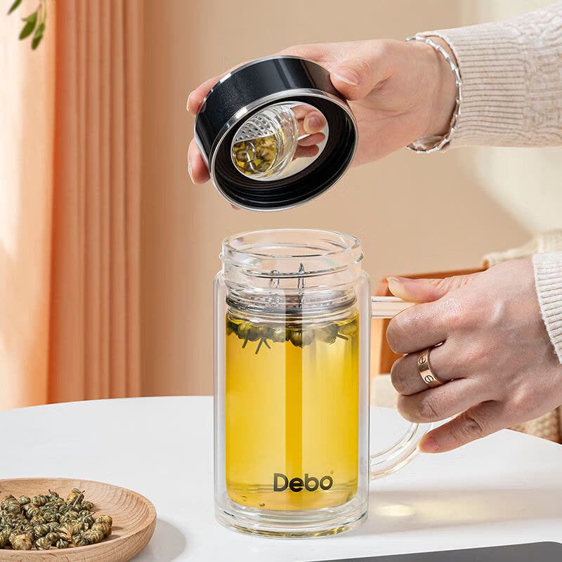 德铂(Debo)拉文德办公杯双层玻璃杯耐热350ml茶杯DEP-912图片