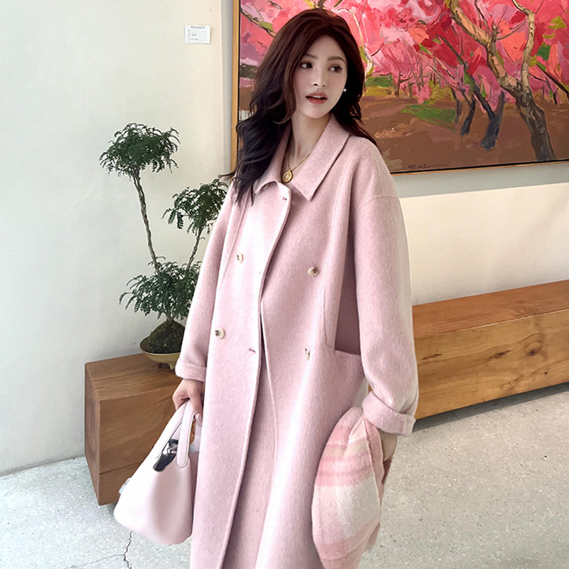 伊迪卡双面羊毛大衣长款娃娃领时尚气质百搭高贵韩系慵懒秋冬新款高清大图