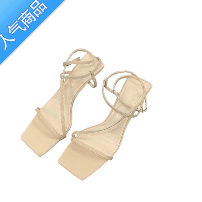 SUNTEK法式小众高跟凉鞋仙女鞋子2023年新款夏季气质黑色细跟绑带罗马鞋高清大图