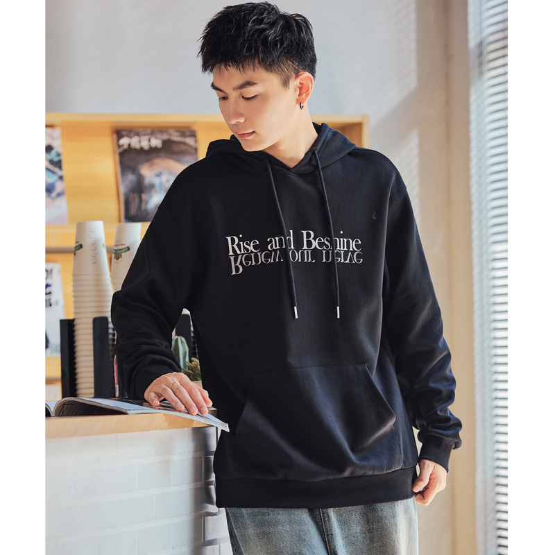 [2.5折价121元]唐狮春秋季新款卫衣男士连帽衫长袖黑色宽松美式青少上衣潮