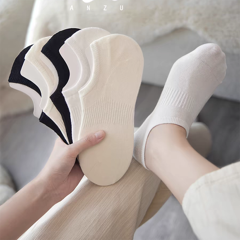 新疆棉袜子女夏季薄款船袜防滑袜棉ins女士浅口_700 均码 象牙白5+奶油白5【10双装
