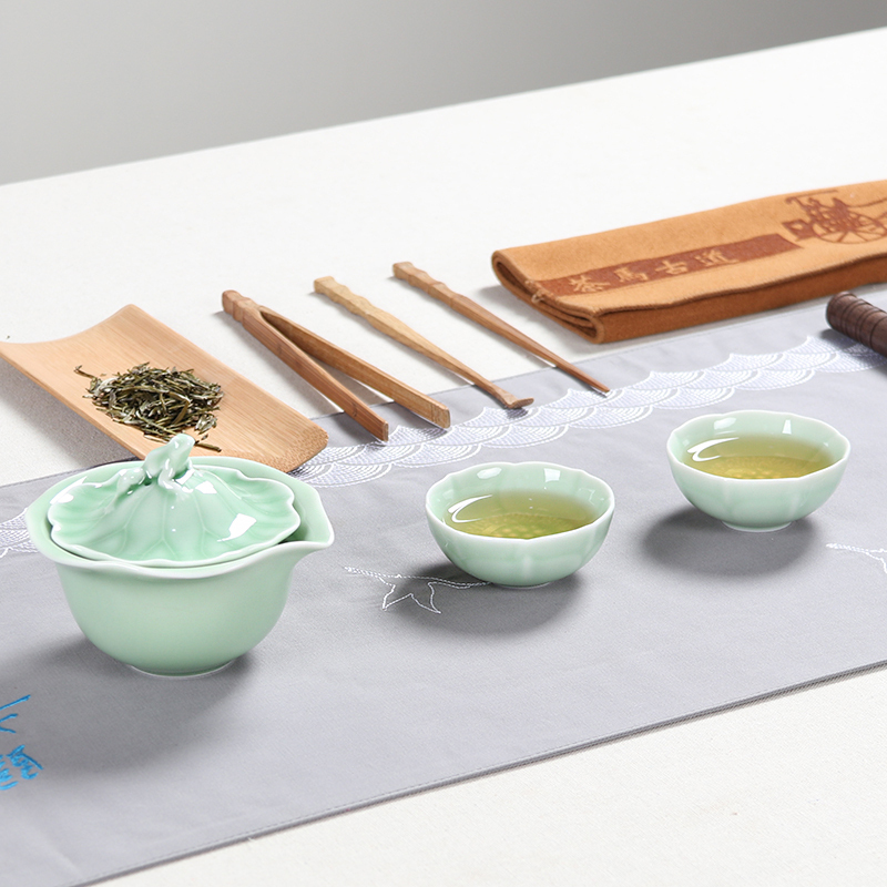 尚帝(shangdi)青瓷茶壶粉青手抓壶功夫茶具陶瓷茶杯精细浮雕 龙泉青瓷荷叶青蛙壶