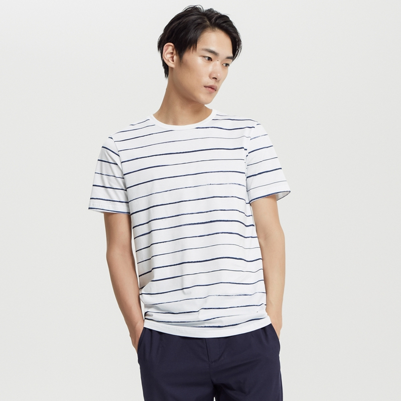89任选2件mecity男装圆领横条纹纯棉短袖男士潮流休闲t恤男参数