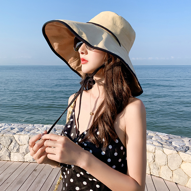 盛世尼曼渔夫帽女大头围韩版百搭潮夏天大帽檐双面戴太阳帽防晒遮脸