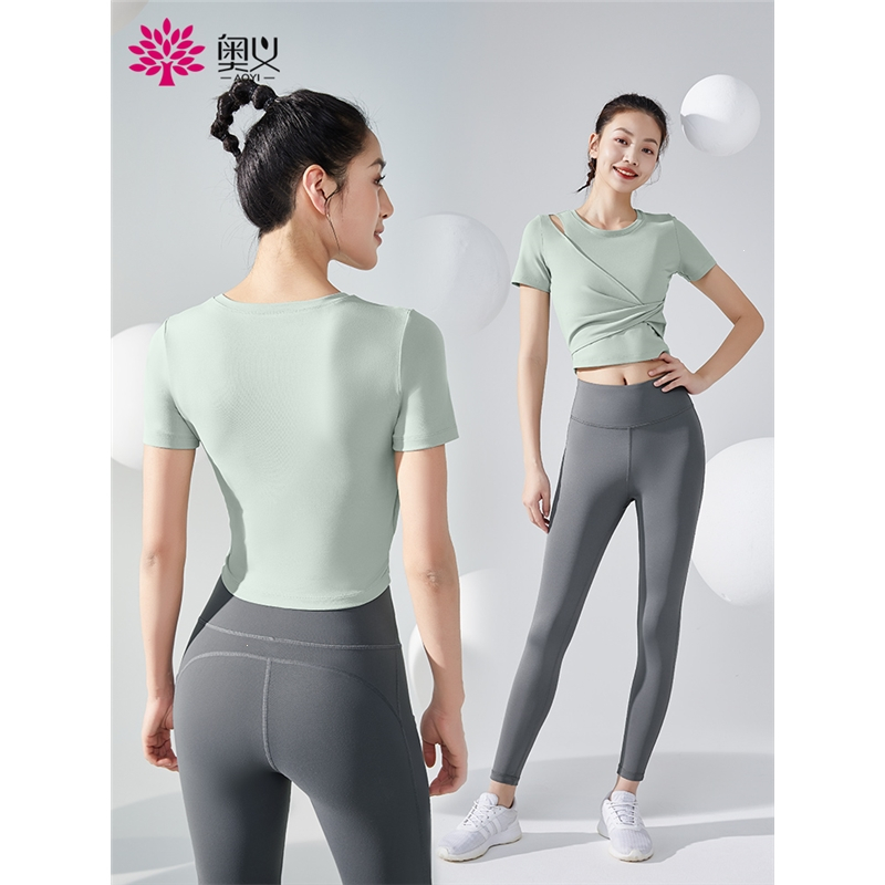 >奥义瑜伽服女运动套装短袖女修身上衣时尚健身房跑步舞蹈t恤>800_800