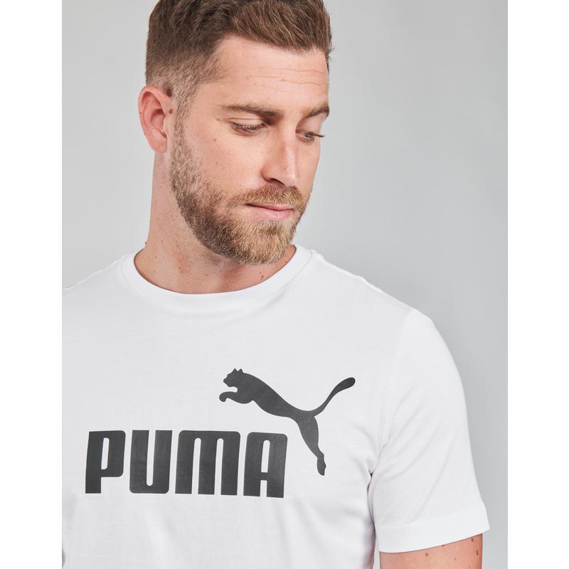 彪马(Puma)纯棉男装运动T恤简约百搭休闲潮牌LOGO印花白色圆领短