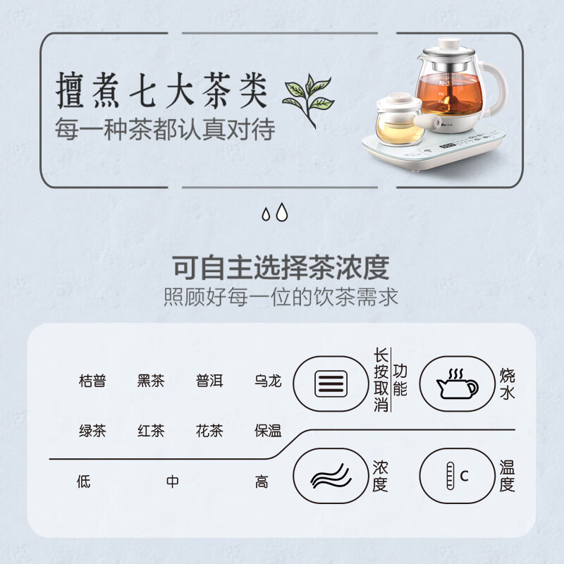 小熊(bear) 煮茶器煮茶壶 0.8L蒸汽喷淋式蒸茶壶养生壶电水壶热水壶304不锈钢烧水壶茶具黑茶ZCQ-A08E1高清大图