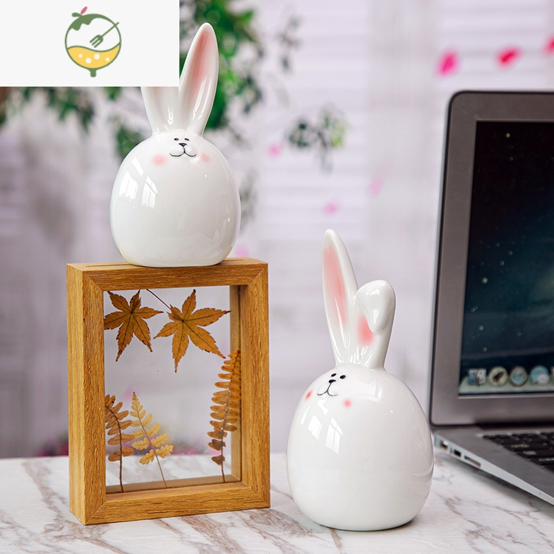 yicheng陶瓷兔子小摆件创意可爱陶艺动物家居客厅办公室生日礼物装饰