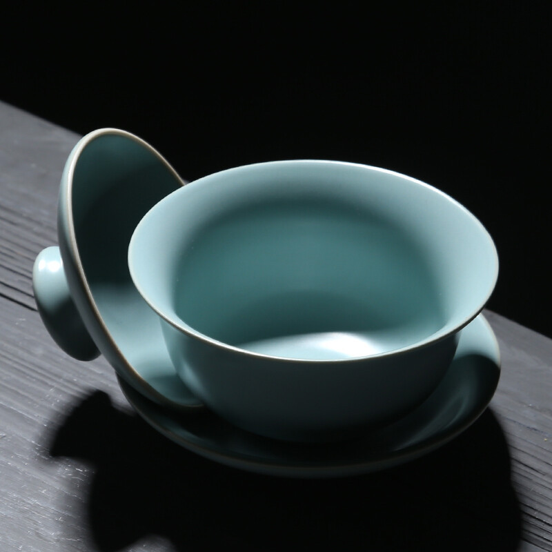 苏氏陶瓷(SUSHI CERAMICS) J0101 汝窑套装(杯壶茶漏盖碗) 十二件套 (单位:套) 新旧包装随机发货高清大图