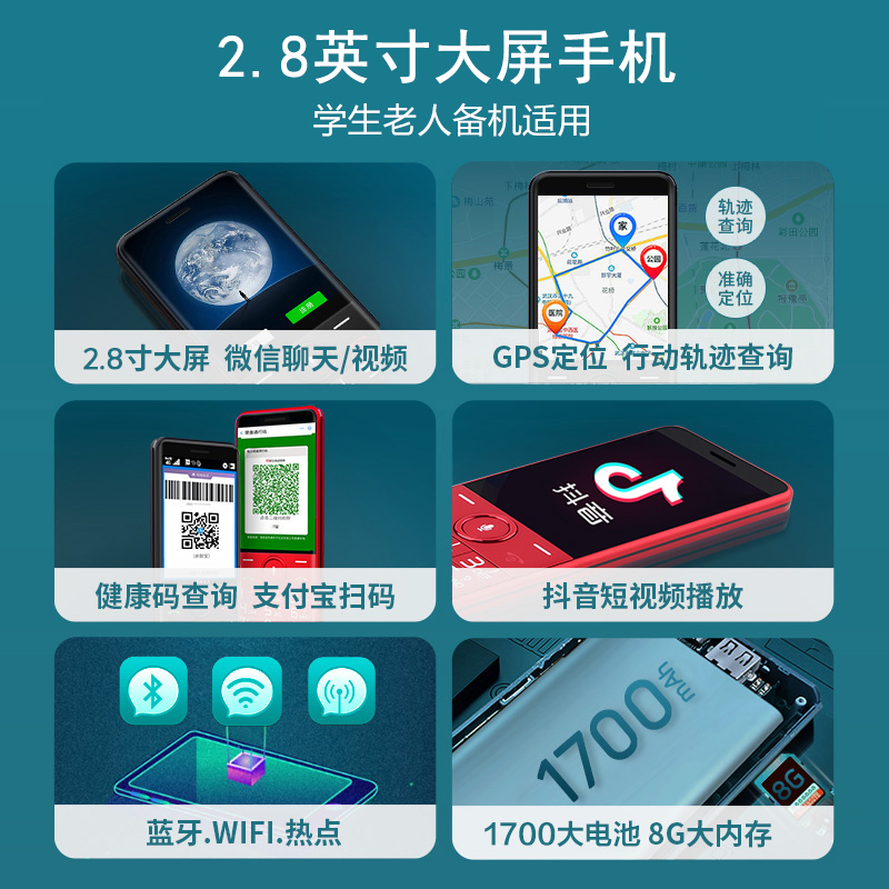 守护宝(中兴)K199 健康码版 暮光黑 全网通2.8英寸AI智能老人手机 抖音微信4G老人机 双卡双待 学生备用功能老年机高清大图