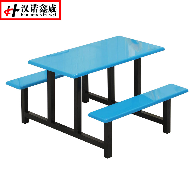 汉诺鑫威不锈钢餐桌连体餐桌椅组合学校食堂员工小吃店快餐桌椅4人6人8人4人位铁架玻璃钢 4人位铁架玻璃钢