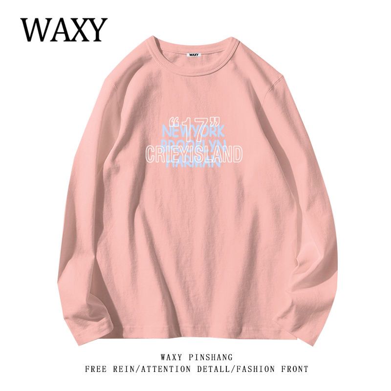 WAXY春季新款纯棉长袖圆领T恤女学生宽松慵懒风韩版上衣女装潮ins