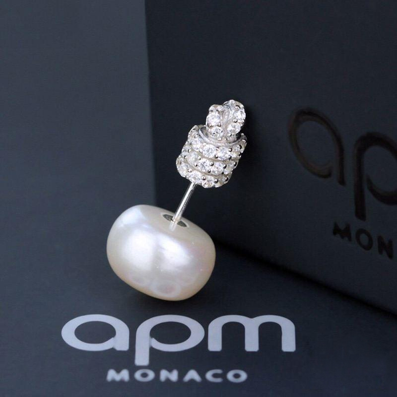 APM monaco 短款 925银 时尚银饰 单珍珠绳结耳钉 AE9053XPL