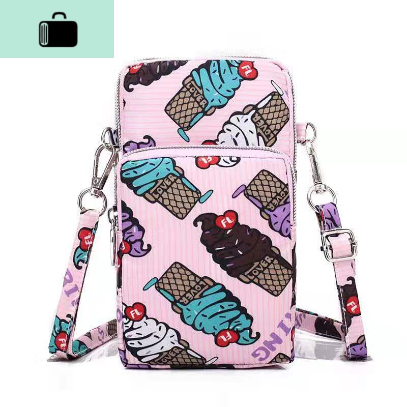 夏天迷你潮包女小包包单肩包斜挎包零钱包手机包帆布包女斜跨运动NEW LAKE 卡其色可口冰激凌小号