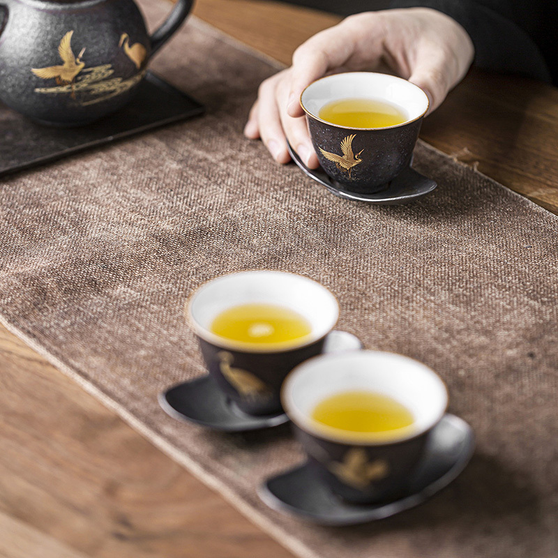 領藝 优选鸿运茶具套装家用小套中式茶礼陶瓷功夫泡茶器送礼定制 鸿运当头(金鹤)1壶3杯1罐礼盒装