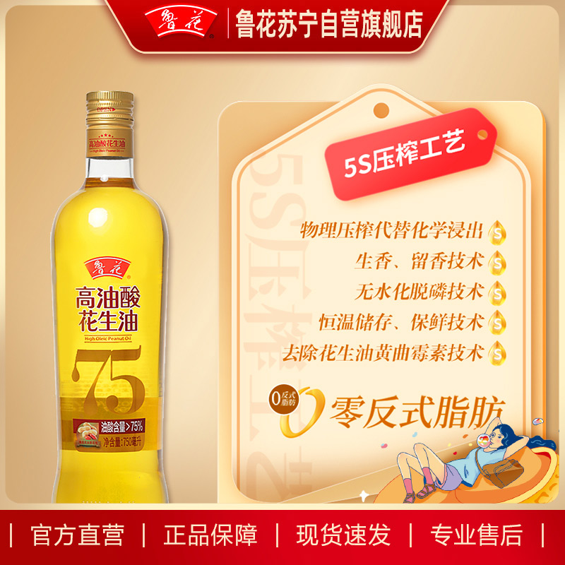 鲁花高油酸花生油750mL*2 食用油 粮油 礼品 家用炒菜 植物油 营养健康轻食 送礼佳品 物理压榨 香浓味美 团购高清大图